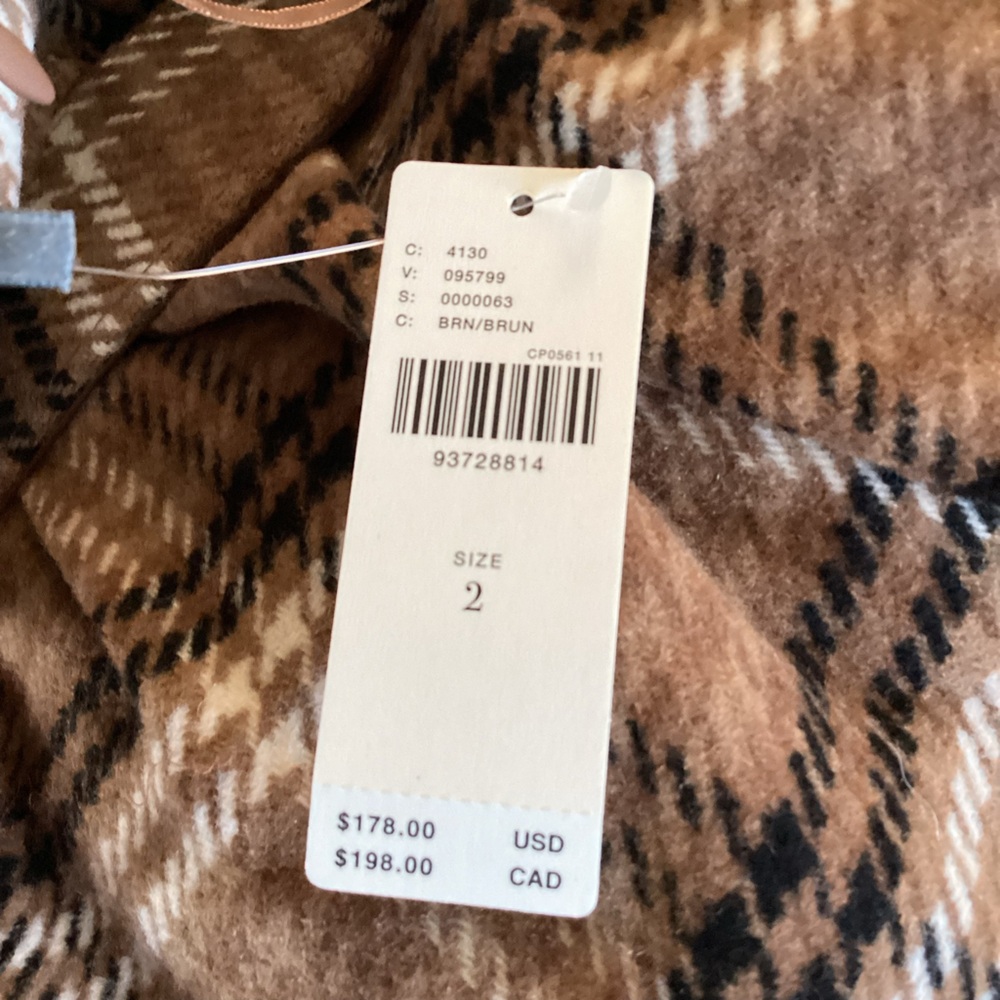 Anthropologie Strapless Belted Midi Dress New Plaid Brown Wool Size 2 - Picture 16 of 16
